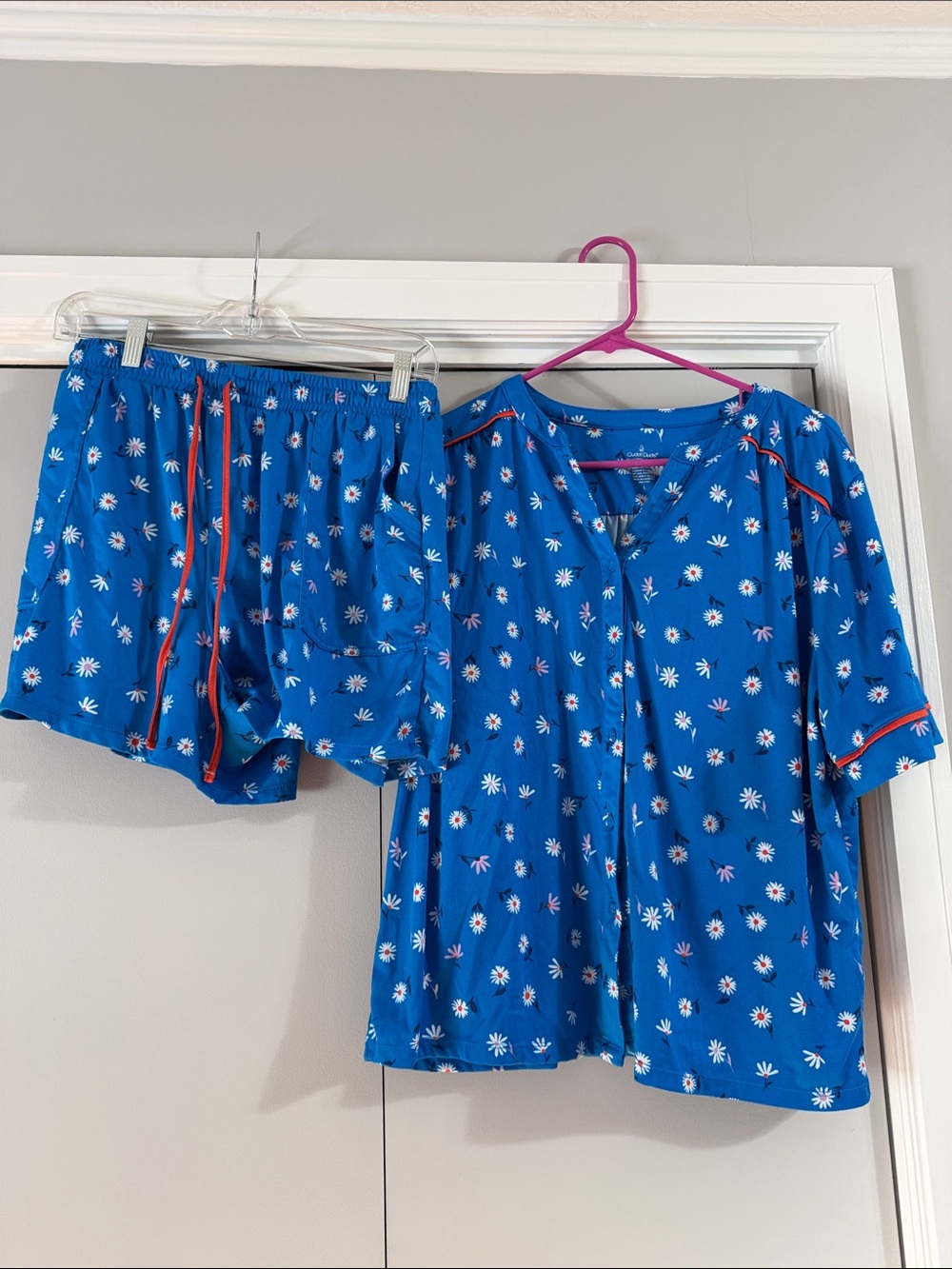 Cuddl Duds Royal Blue Floral Pajama Set with Pink Trim